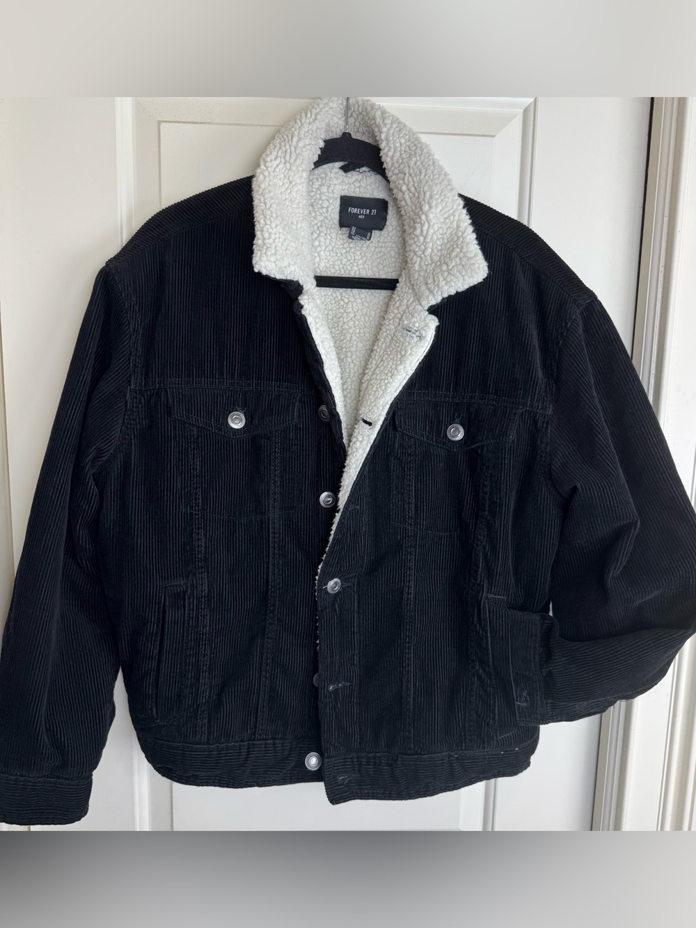 Forever 21 Men Black Corduroy Sherpa Lined Trucker Jacket Size M
